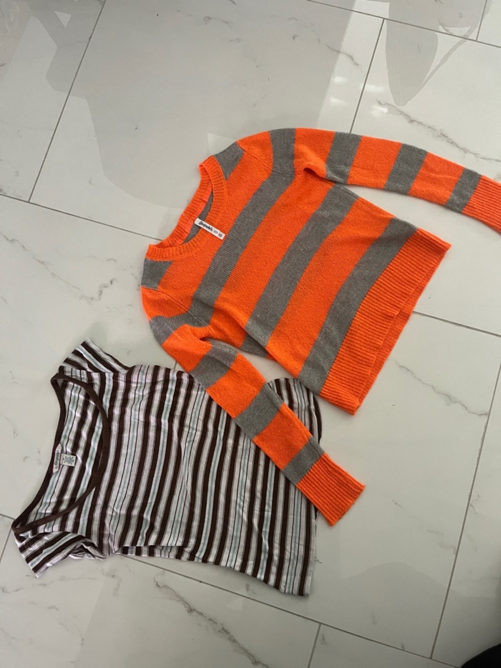 Aeropostale Kids Orange & Gray Striped Crew Sweater